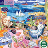eeBoo: Seashells by the Shore Square (1000pc Jigsaw)
